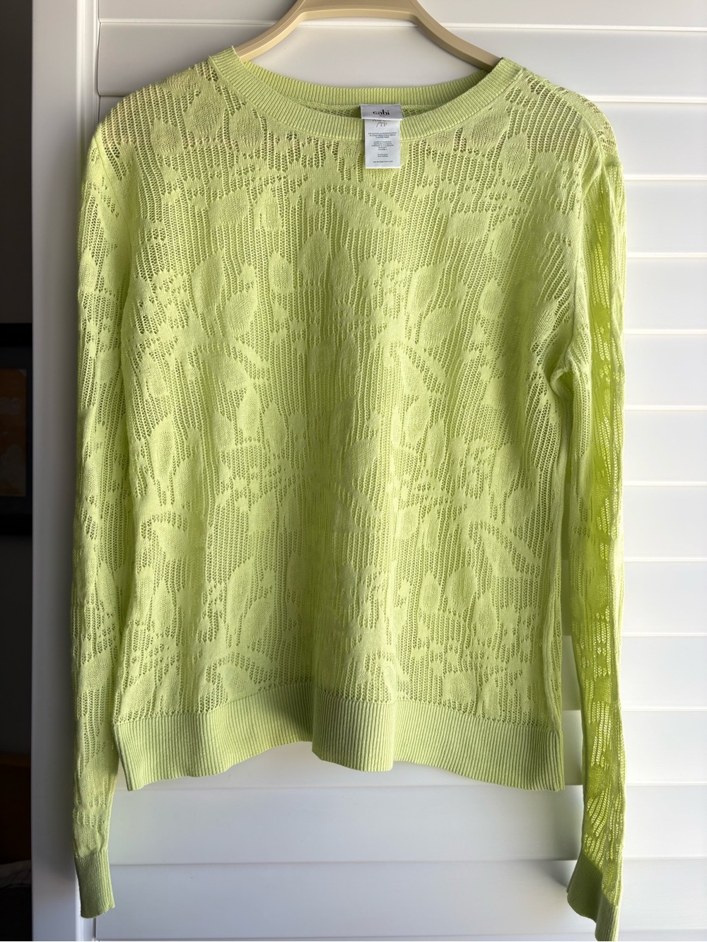 CAbi Open-Knit Crewneck Sweater in Lime